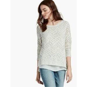 Lucky Brand Women's White Silver Gray Chevron Layered Sweater Size 2X